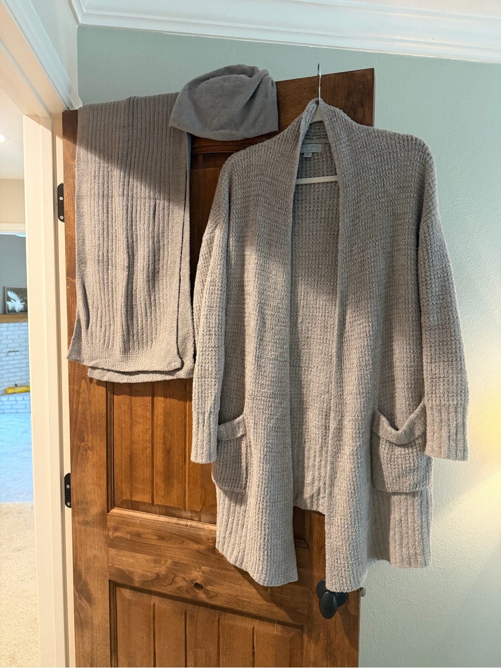 Barefoot Dreams Open-Front Cardigan & Hat & Scarf Set - Taupe